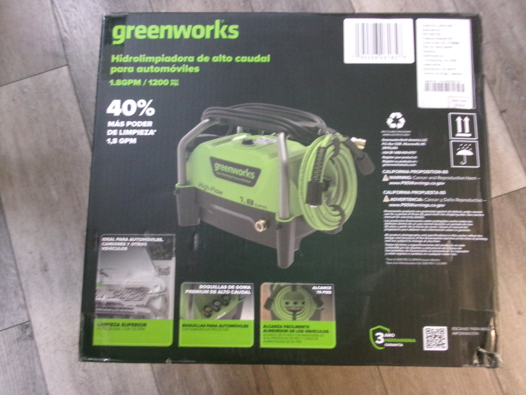 Greenworks High Flow Automotive 1200-PSI 1.8-GPM Cold Water Electric Pressure washer with 3 Spray Tips