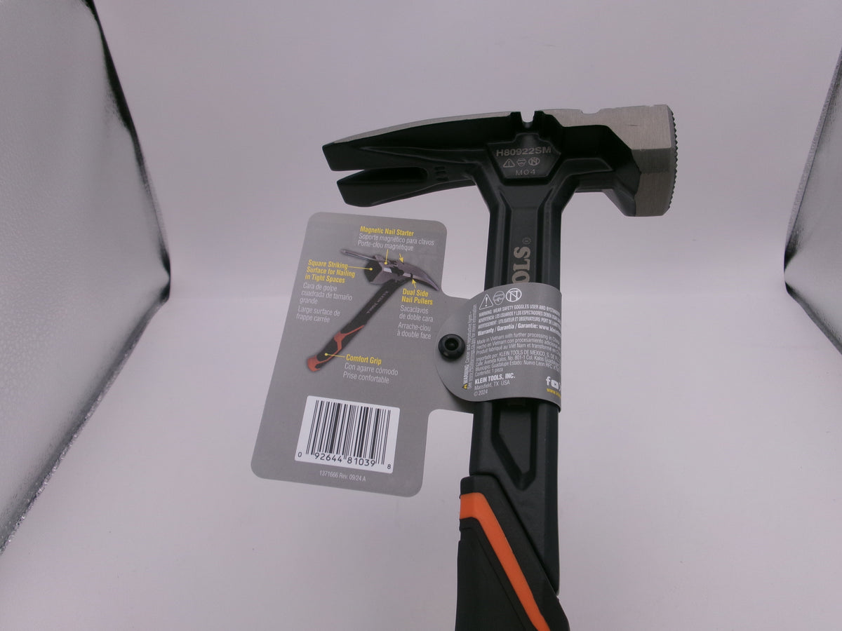 Klein Tools H80922sm Milled Face Claw Hammer, 22 Oz