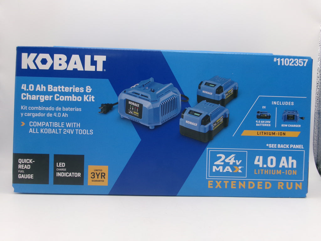 Kobalt 24V MAX Li-Ion 4.0Ah Batteries 2 &amp; Charger Combo Kit 1102357
