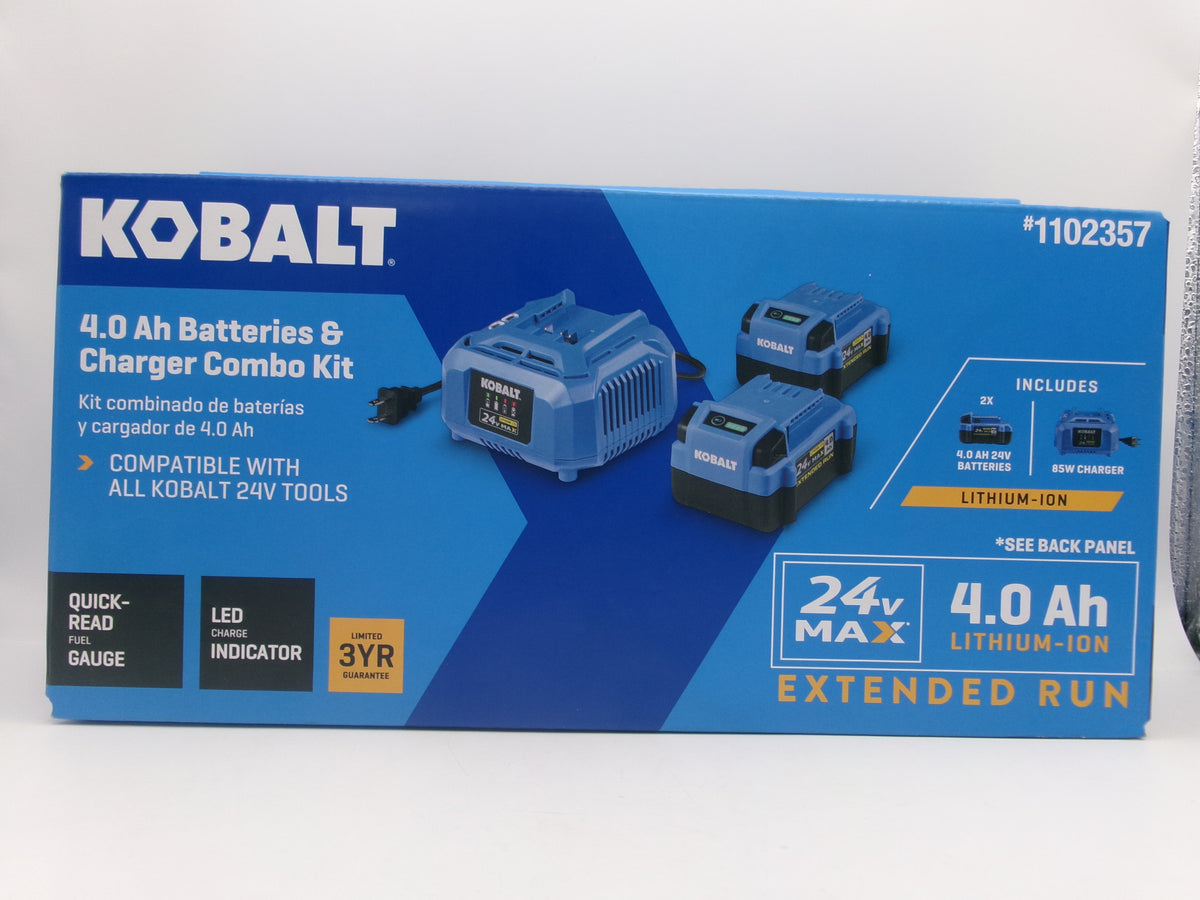 Kobalt 24V MAX Li-Ion 4.0Ah Batteries 2 &amp; Charger Combo Kit 1102357