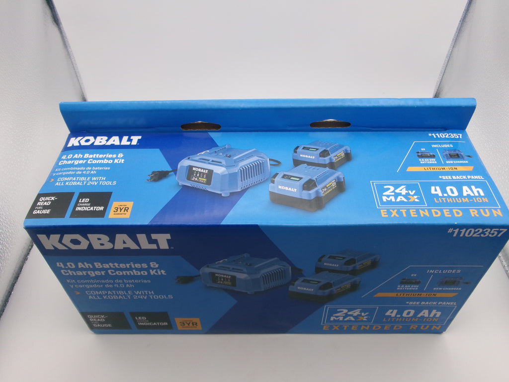 Kobalt 24V MAX Li-Ion 4.0Ah Batteries 2 &amp; Charger Combo Kit 1102357