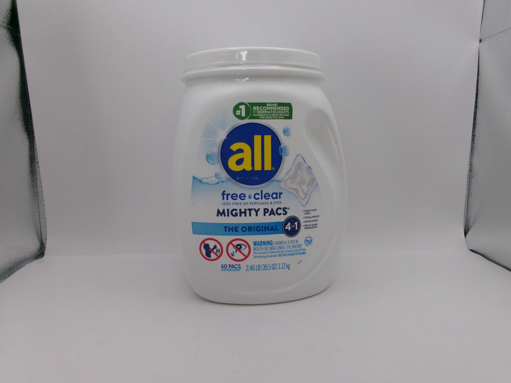 All Unscented Mighty Pacs Free Clear HE Laundry Detergent Pods 60 Pacs - 39.5oz