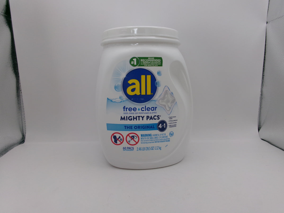 All Unscented Mighty Pacs Free Clear HE Laundry Detergent Pods 60 Pacs - 39.5oz