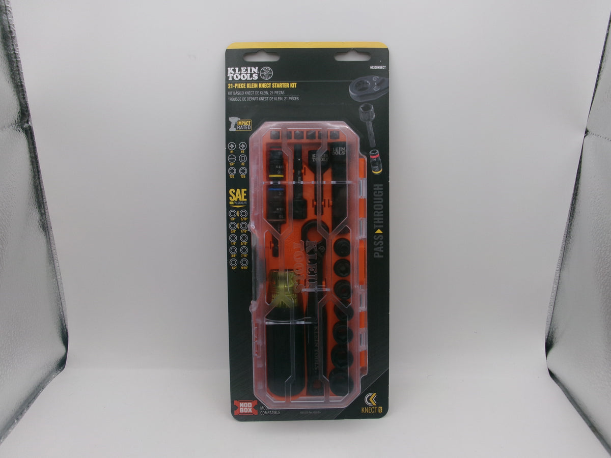 Klein Tools 65300 21 Pc SAE KNECT Socket Wrench Set Impact Pass Thru with Case