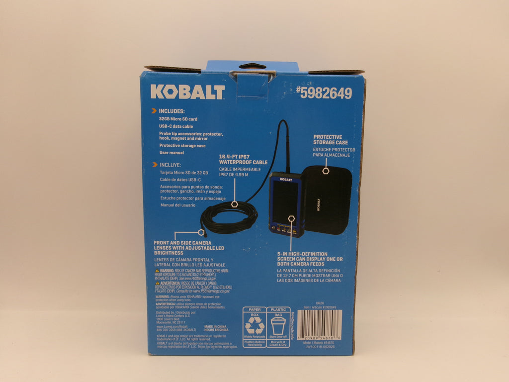 Kobalt 5" Rechargeable Color Compact Borescope/Inspection Camera 5982649