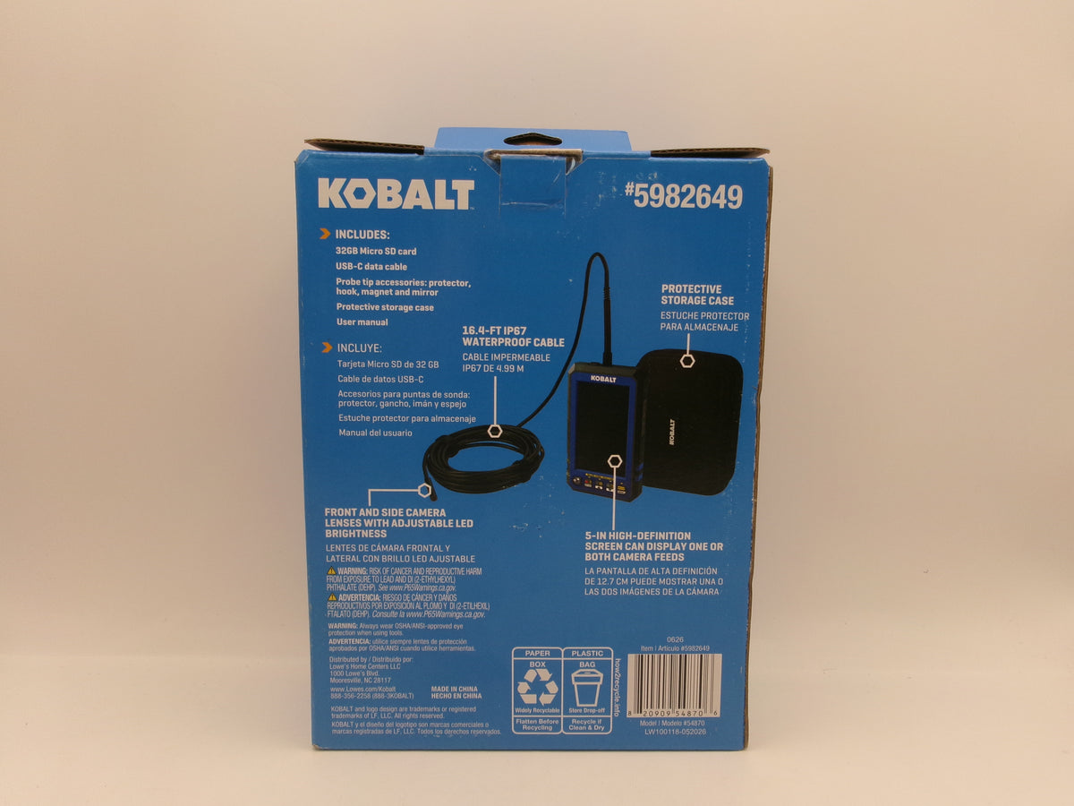 Kobalt 5" Rechargeable Color Compact Borescope/Inspection Camera 5982649
