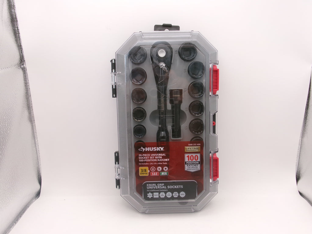 Husky 26-Piece Universal Socket Set 3/8” Drive 100-Position Ratchet
