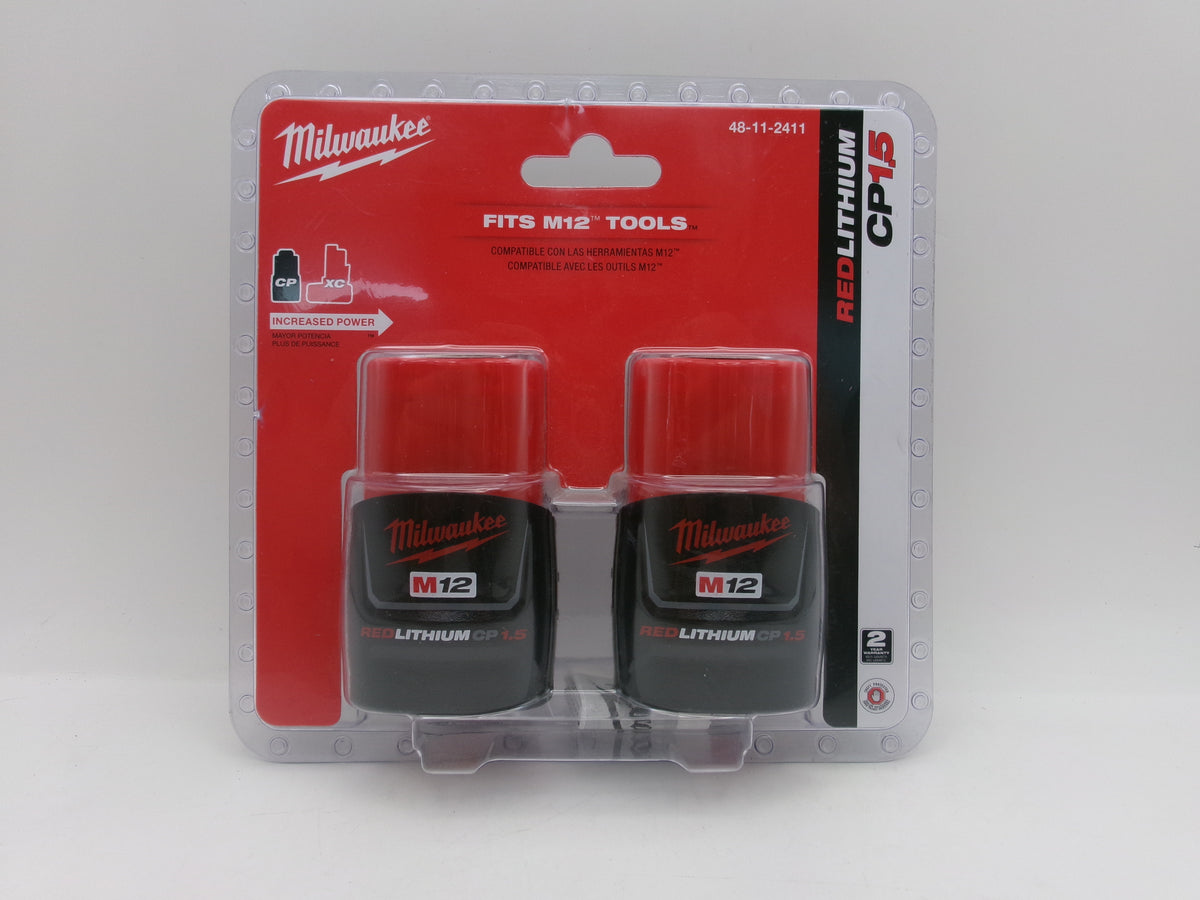 Milwaukee M12 48-11-2411 (2) 1.5Ah Batteries 12 Volt 2 Pack