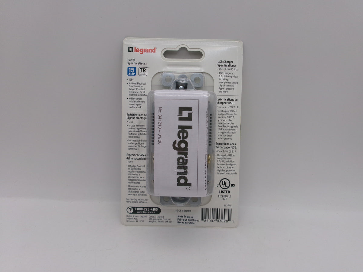Radiant Legrand 2 USB Chargers + 2 Outlets TM826USBDBCCV4