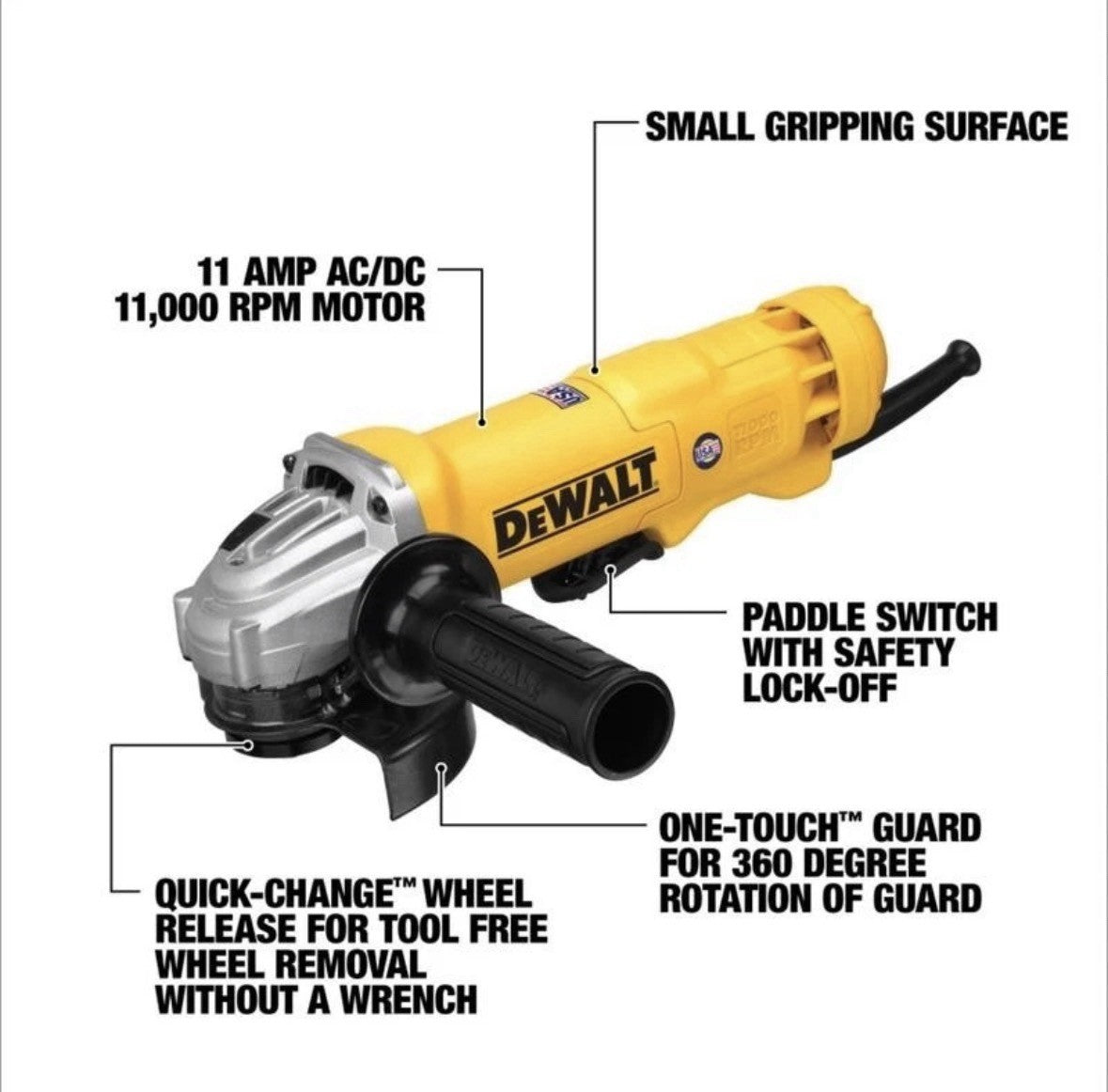 DeWalt DWE402 120V 4-1/2 in. Angle Grinder Paddle Switch
