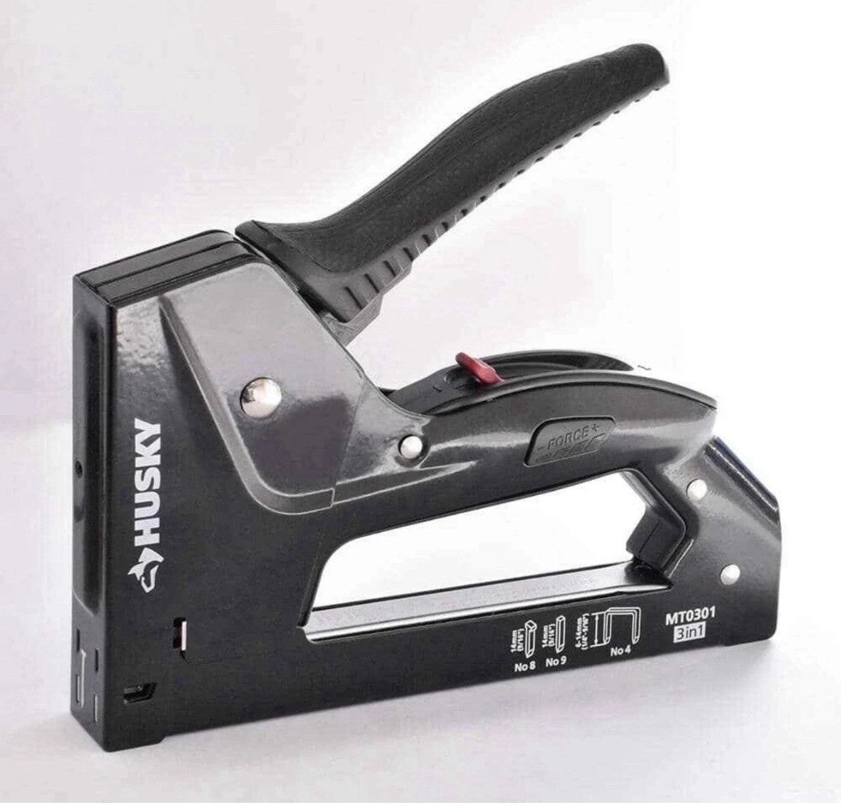Husky 3-in-1 Aluminum Staple Gun, Aluminum, Ergonomic Grip, Power Adjust - NIP