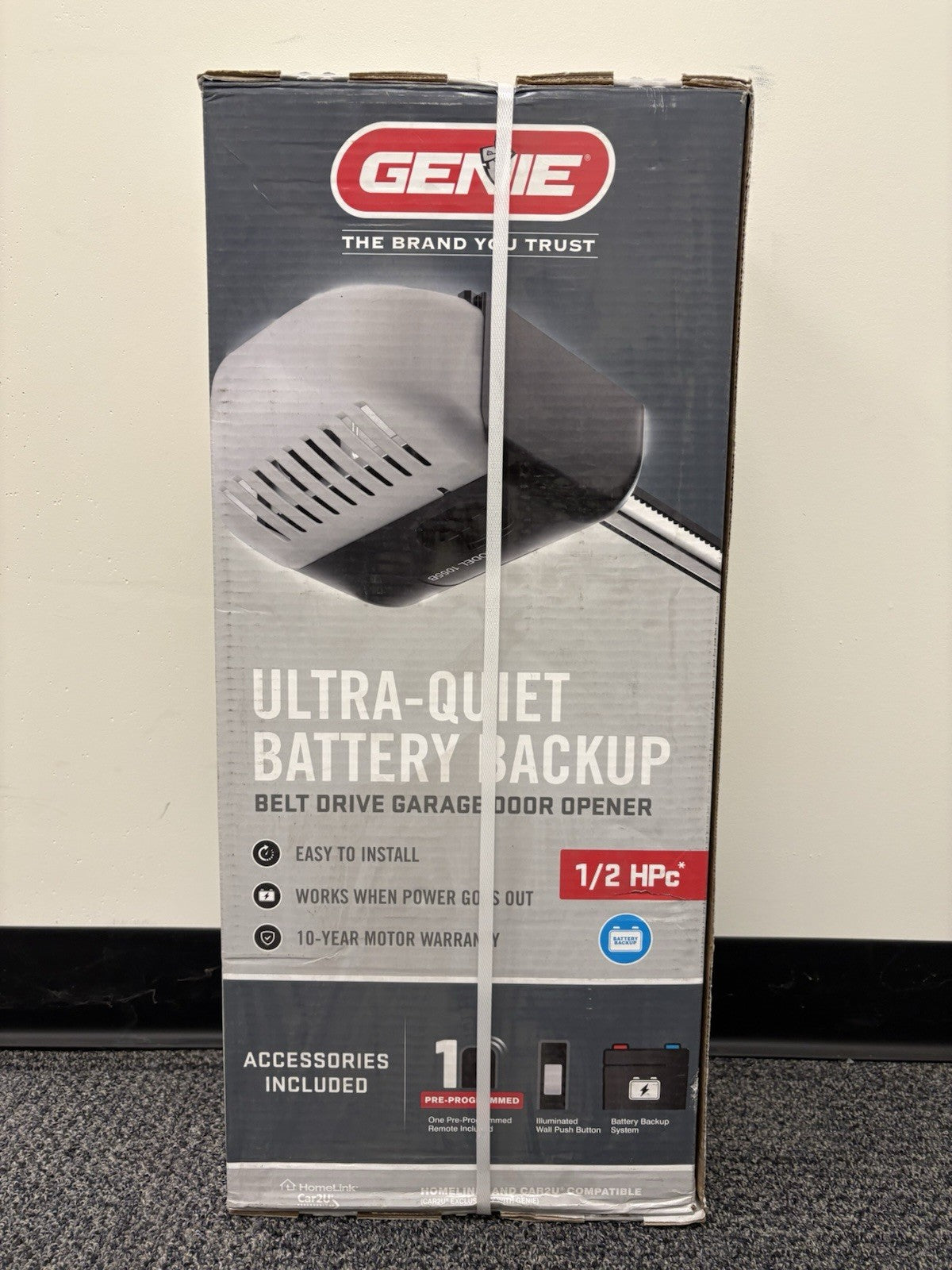 Genie 1/2 Hpc Ultra Quiet Belt Drive Garage Door Opener Battery Back-Up 1055B-VE