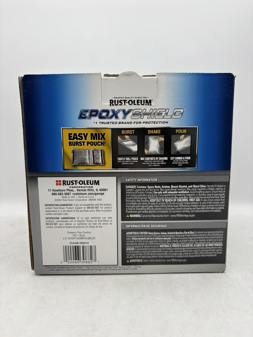 New Rust-Oleum 292514 EpoxyShield Premium Garage Floor Coating Kit 90 oz- Clear