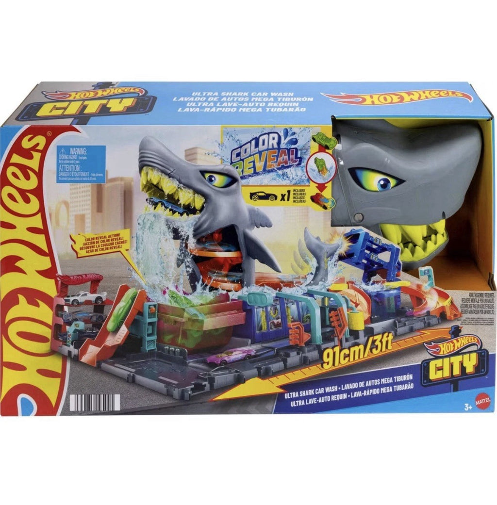 Hot Wheels Ultra Shark Car Wash Playset: Plastic Toy Vehicle Set, 1:64