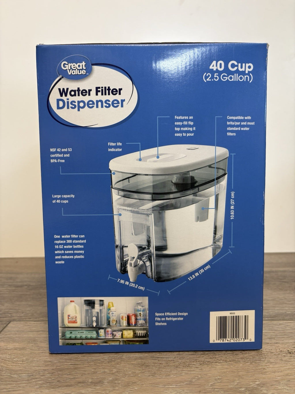 Great Value Water Filter Dispenser BPA-Free 40 Cup Capacity White w/Lid 2 Filter