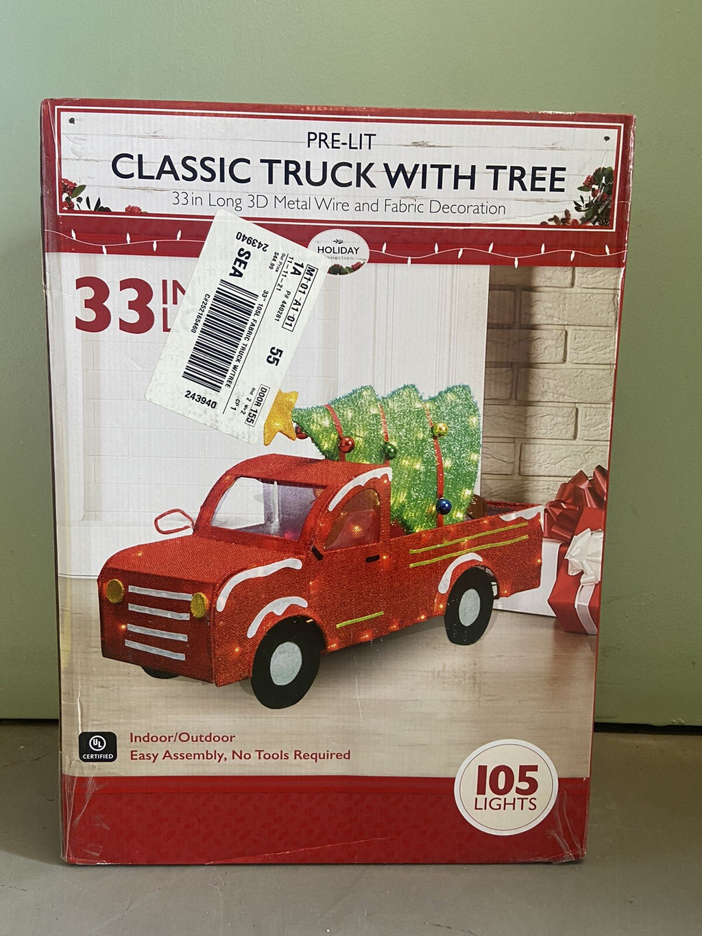Holiday Collection Light-Up Tinsel Truck with Holiday Christmas Tree 33” Long