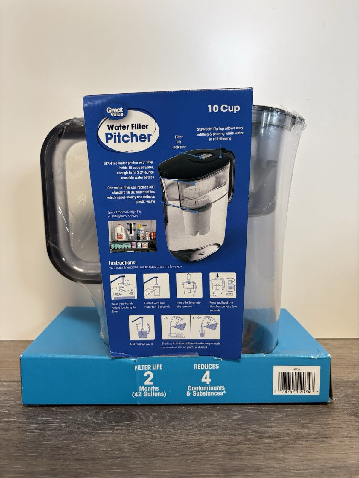 GREAT VALUE 10 Cup Water Filter Pitcher, BPA-Free, NSF Certified W/Digital Timer