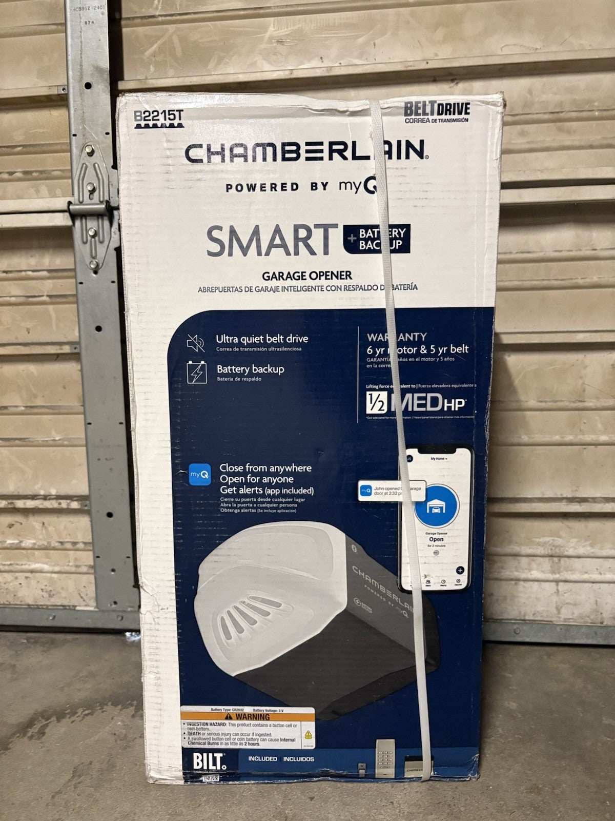Chamberlain B2215T Smart Wi-Fi Garage Door Opener w/ Battery Backup