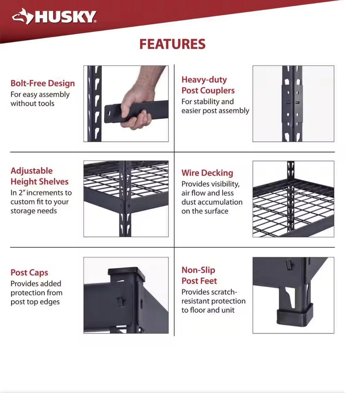 Husky 4-Shelf Metal Heavy-Duty Adjustable Garage Storage Shelving Unit in Black