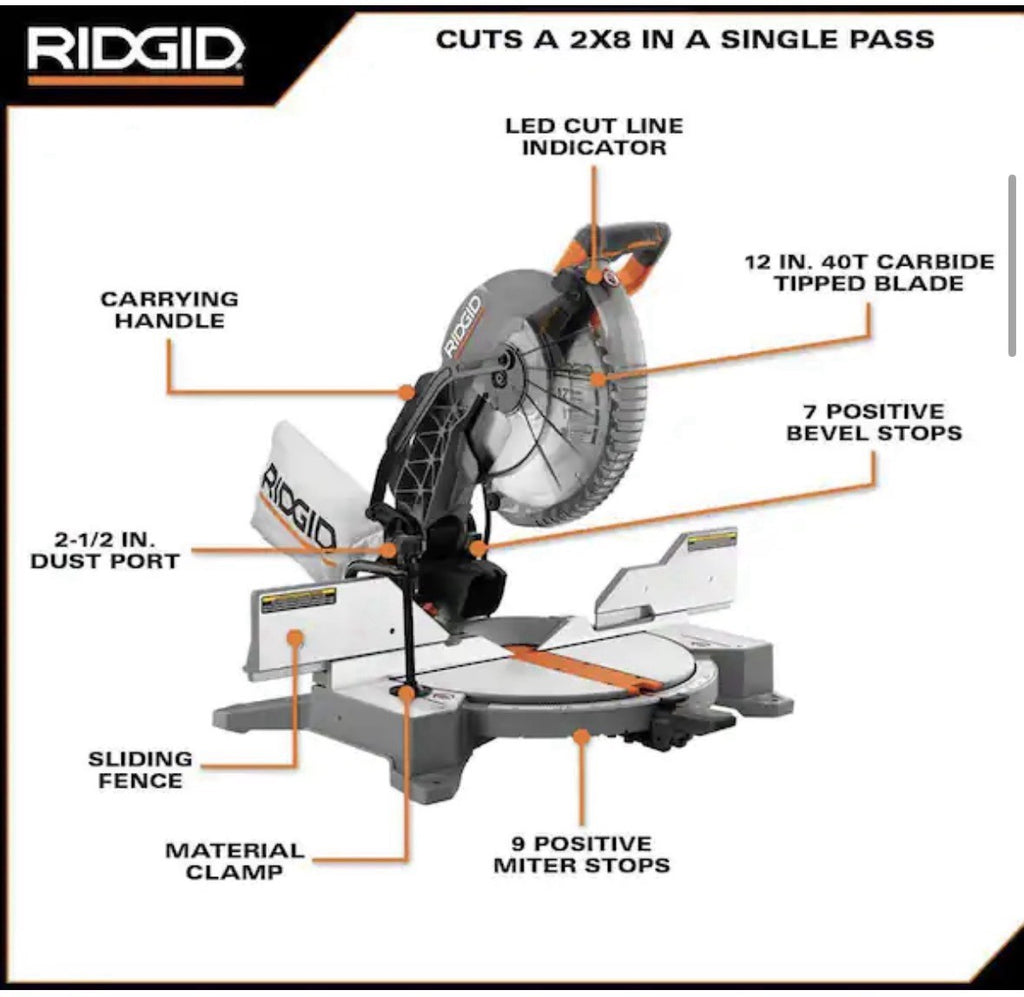 RIDGID 15 Amp Corded 12 in. Dual Bevel Miter Saw with LED Cutline Indicator New