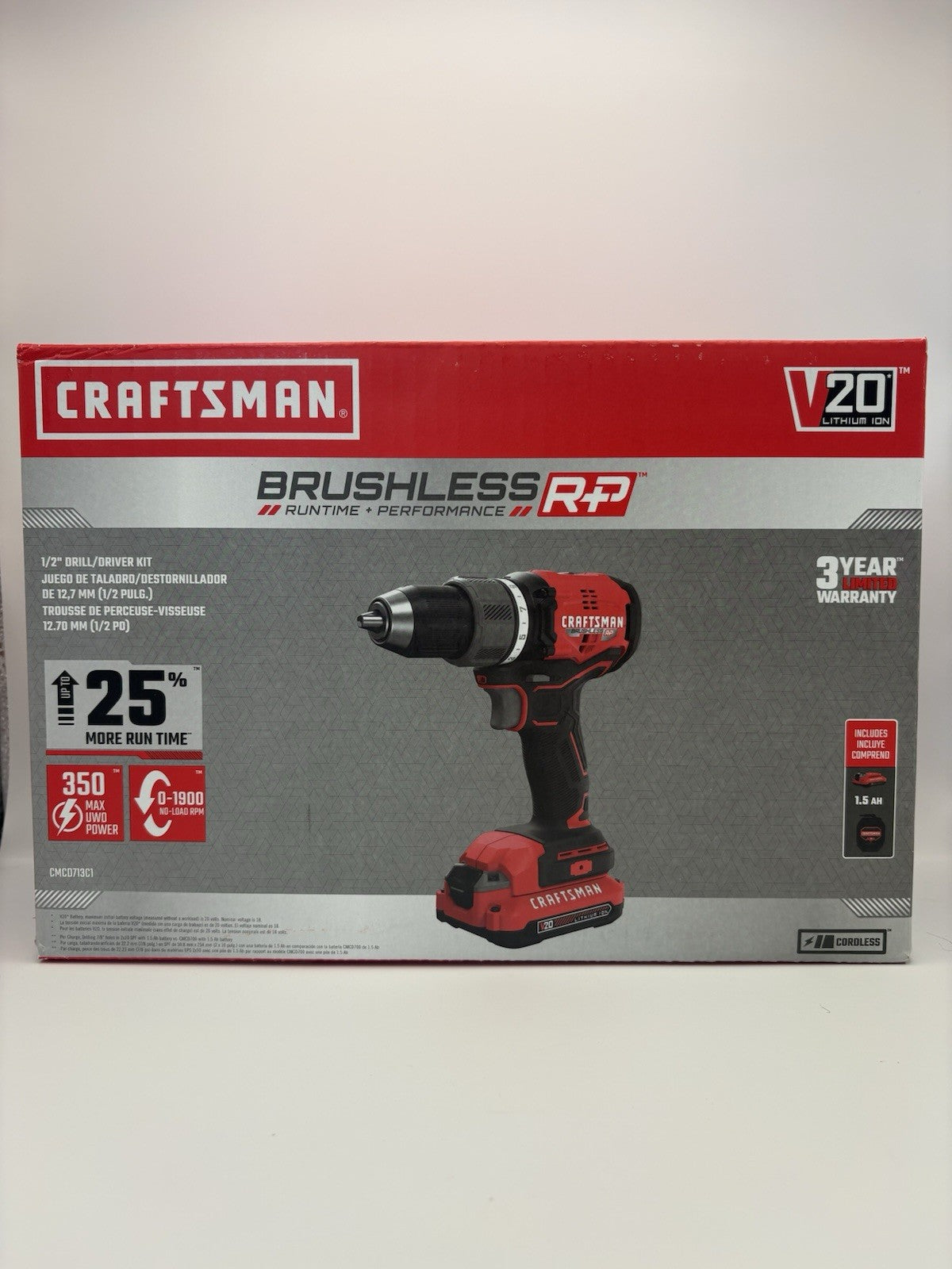 Craftsman V20 Brushless Cordless Drill Kit CMCD713C1, 1.5Ah Battery & Charger