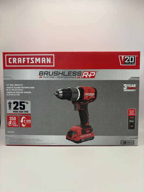 Craftsman V20 Brushless Cordless Drill Kit CMCD713C1, 1.5Ah Battery & Charger