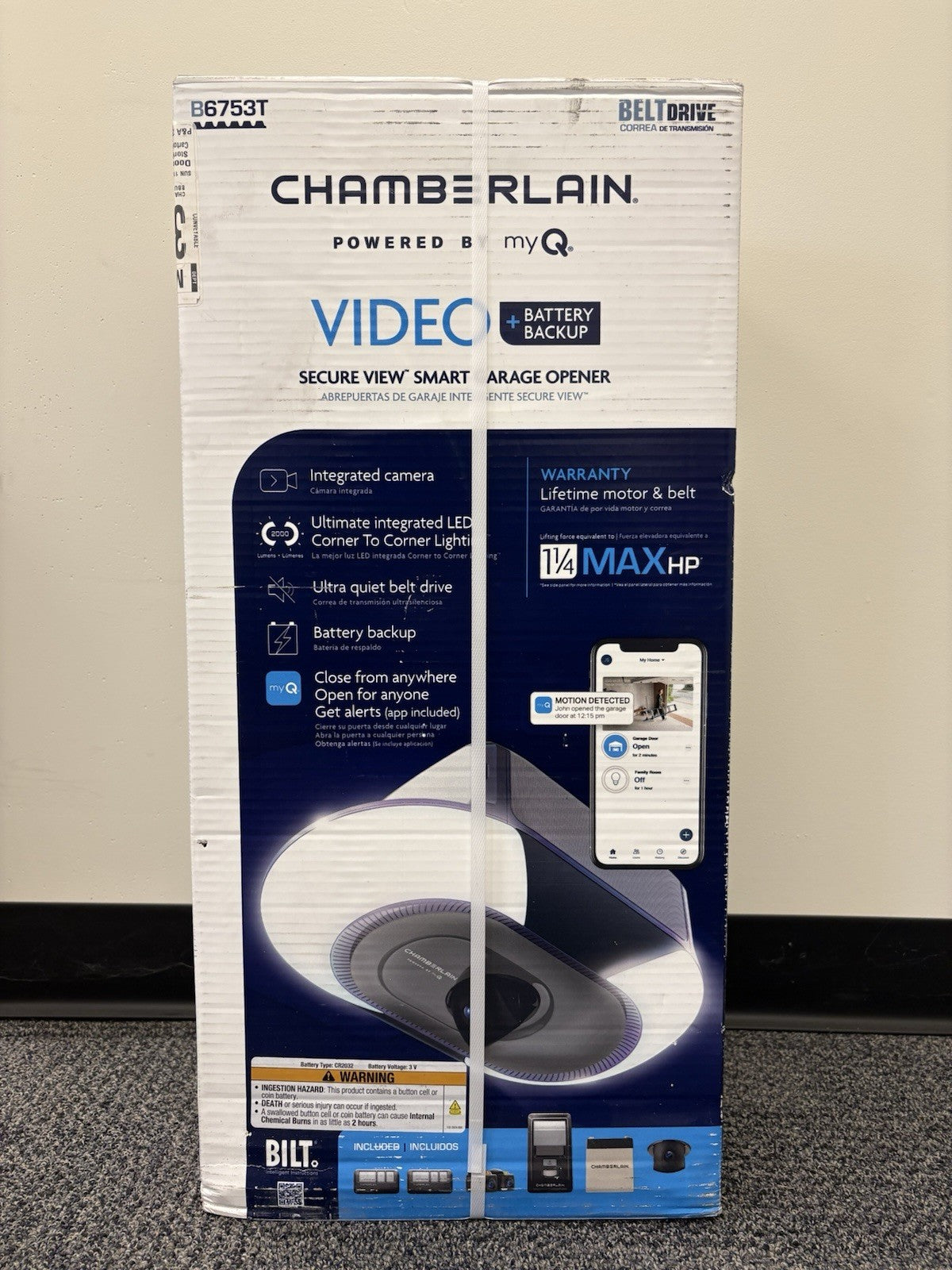 Chamberlain 1-1/4 HPS Smart Compatible Belt Drive Garage Door Opener - B6753T