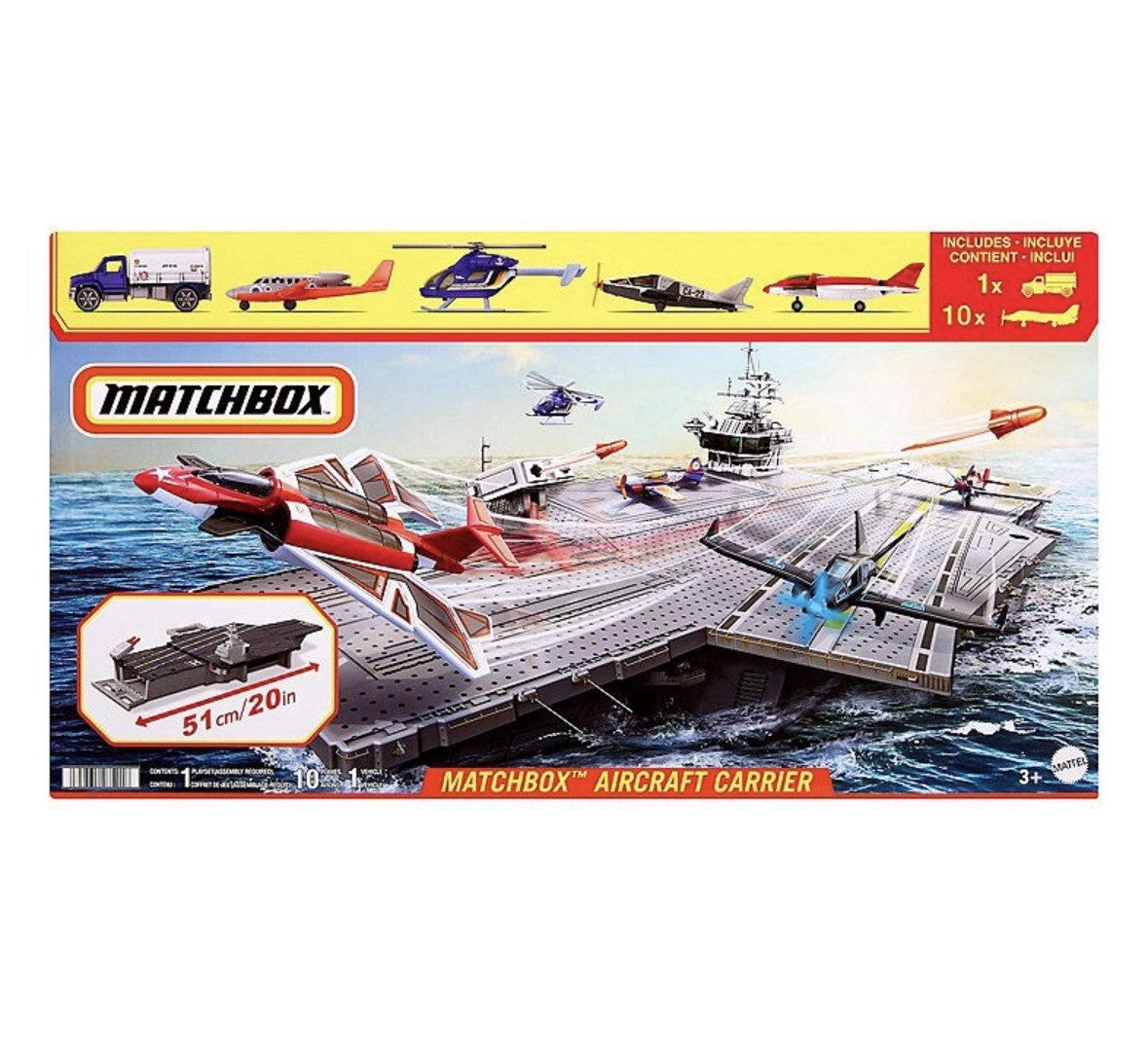 Matchbox Aircraft Carrier Model & Play Set with 10 Die-Cast Sky Buster airplanes