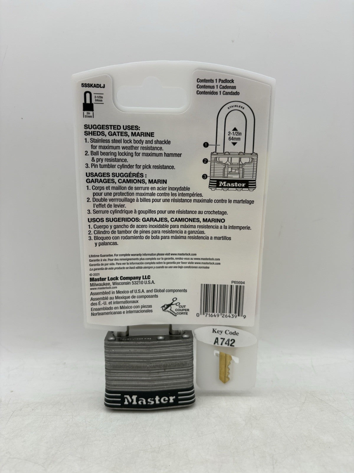 Master Lock 5SSKADLJ 2-1/2" Inch Stainless Steel Padlock Weather Resistant