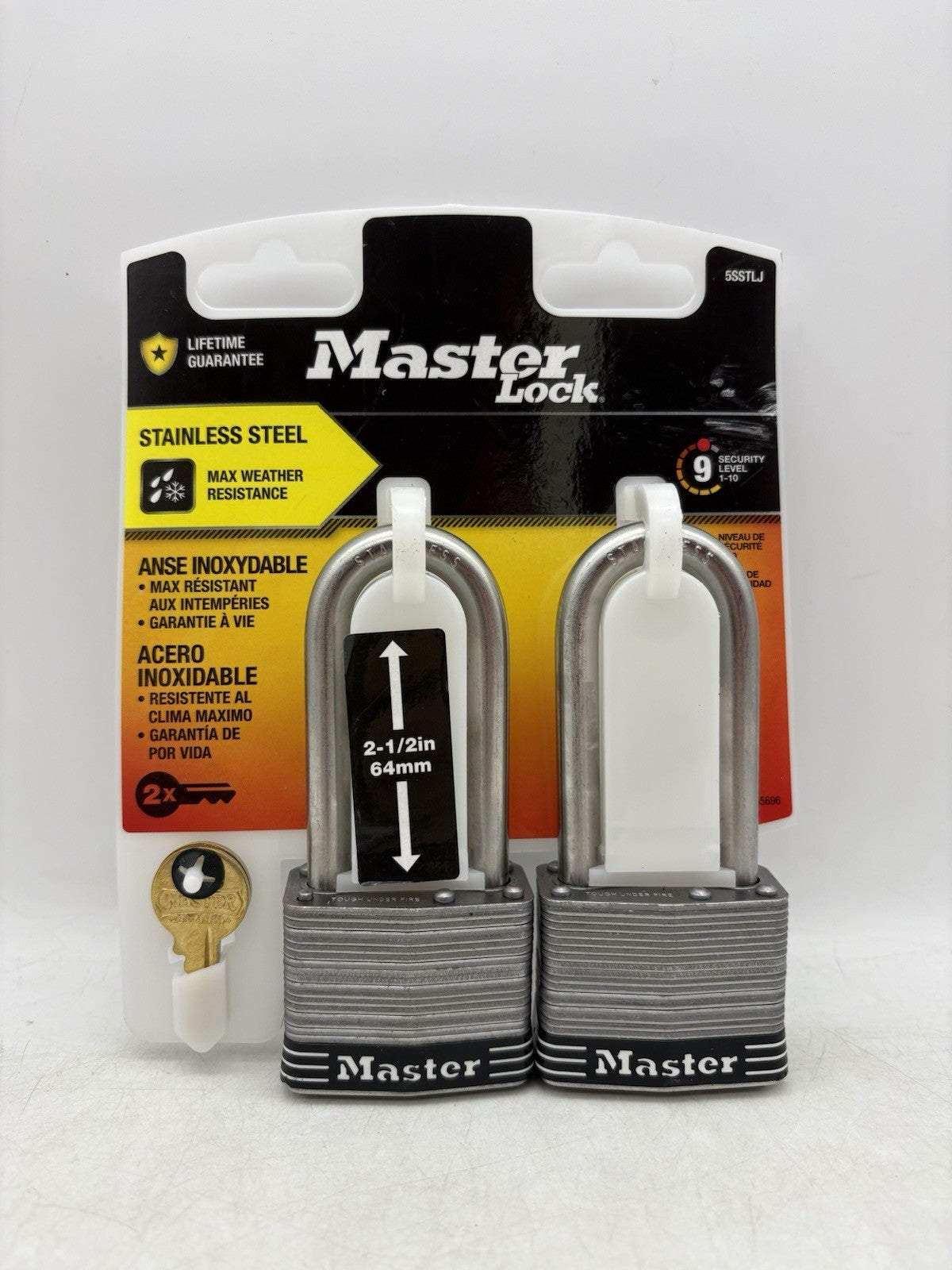Master Lock 5SSTLJ 2-Pack Stainless Steel 2-1/2" Inch Keyed Padlock