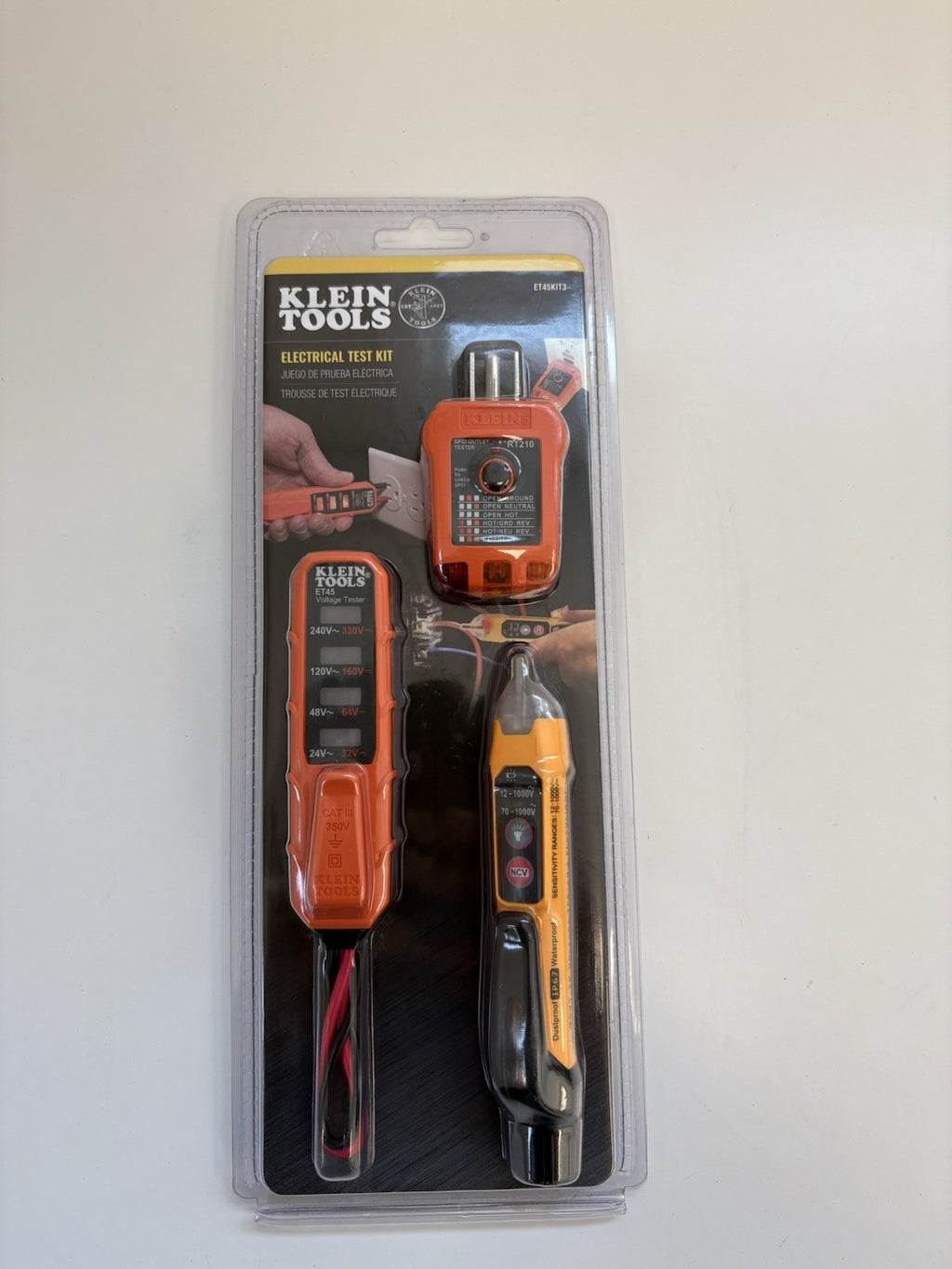Klein Tools 3 Piece AC/DC Voltage Outlet Tester Electrical Test Kit ET45KIT3