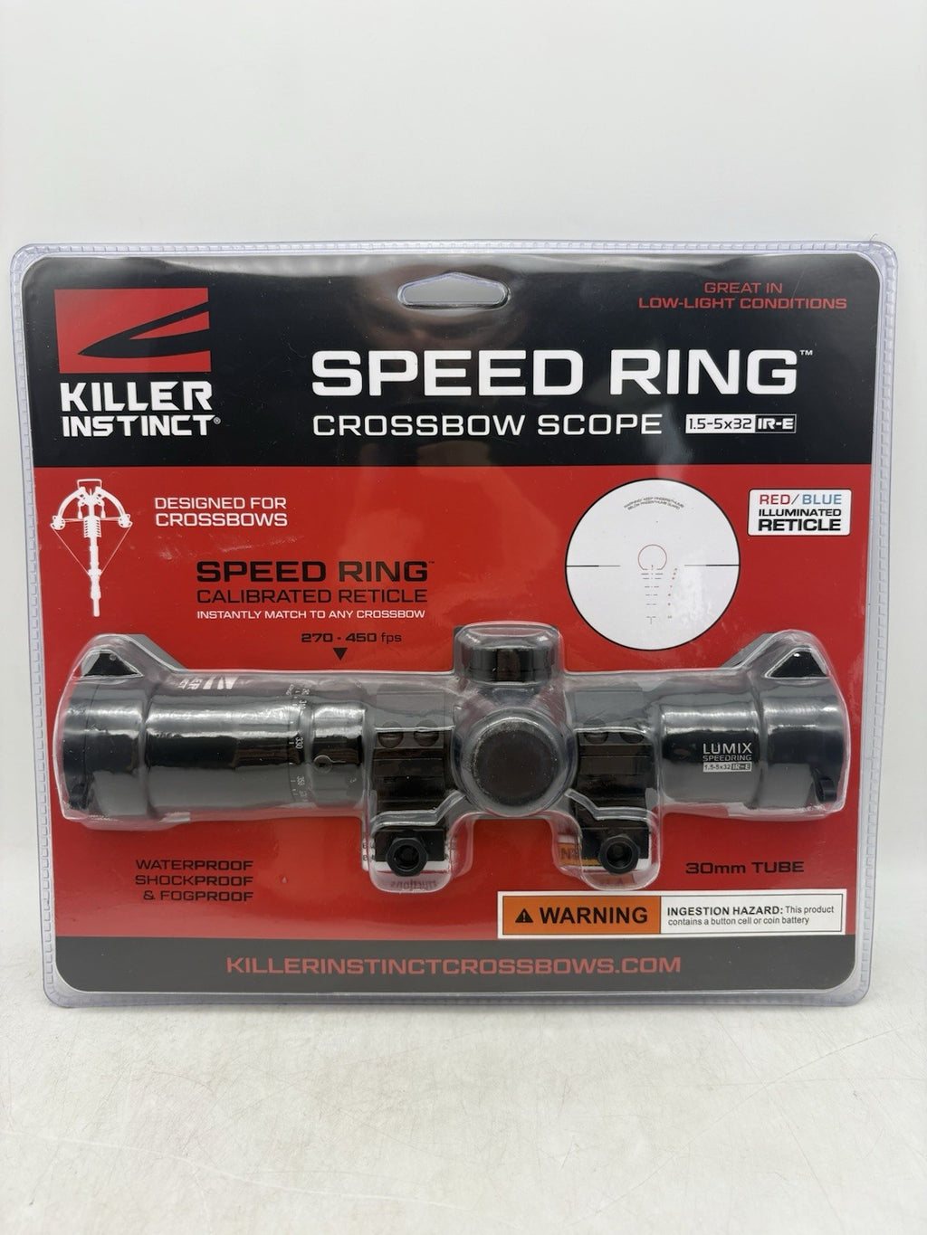 Killer Instinct  Crossbow Scope Lumex Speed RING 1.5-5X32 IR-E 30 mm TUBE NEW