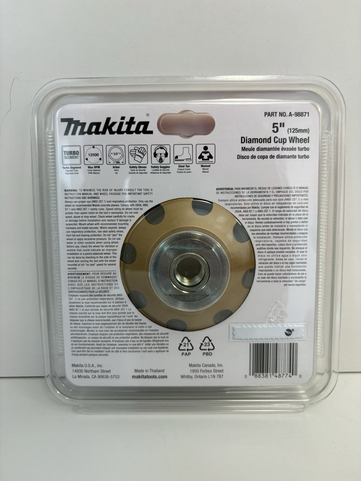 Makita A-98871 5" Low-Vibration Diamond Cup Wheel