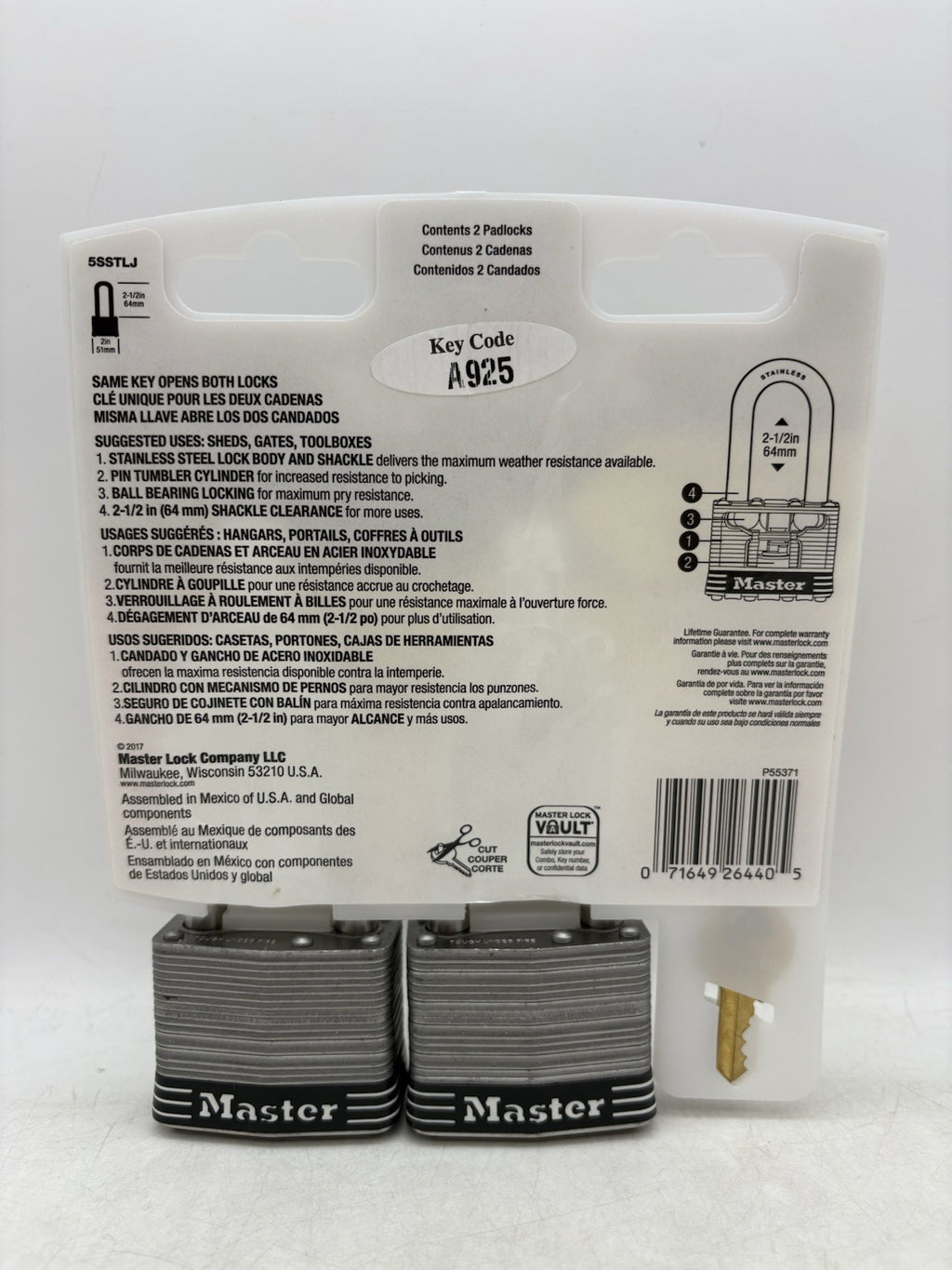 Master Lock 5SSTLJ 2-Pack Stainless Steel 2-1/2" Inch Keyed Padlock