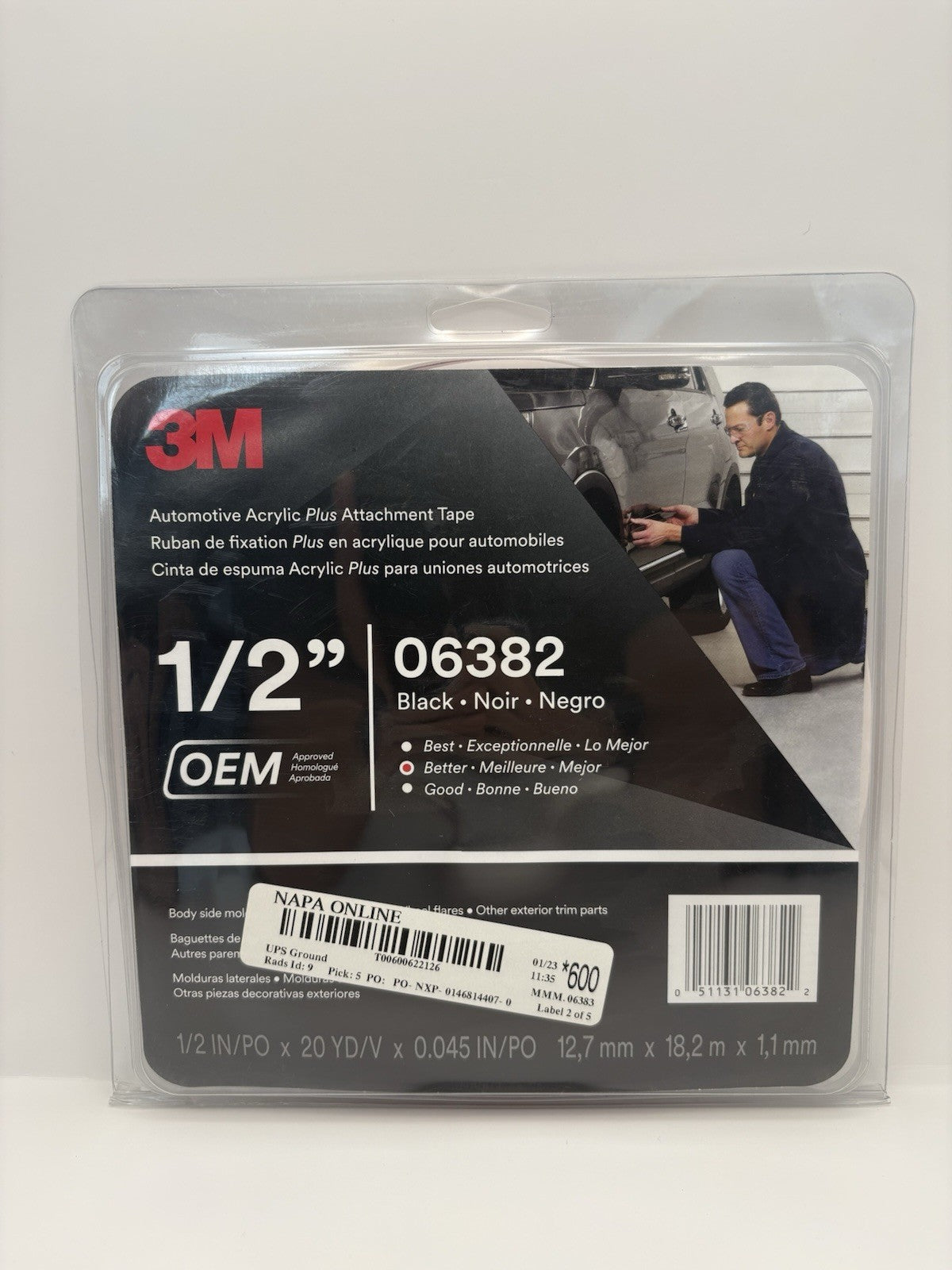 3M 06382 Automotive Acrylic Plus Attachment Tape Black 1/2" x 20 yds 6382 NEW