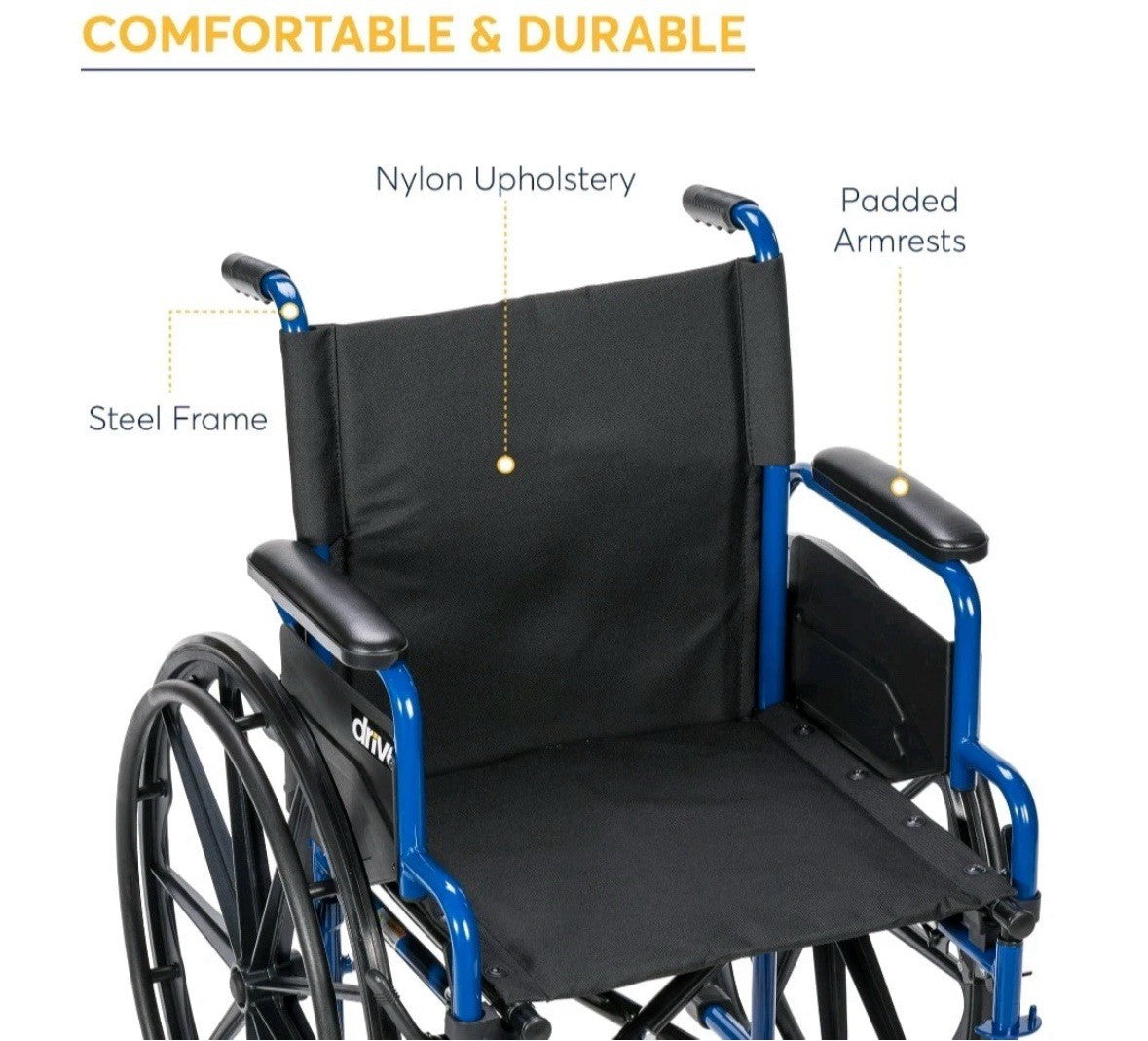 Drive Medical Blue Streak Wheelchair Seat with Flip Back Desk Arms 20 Inch