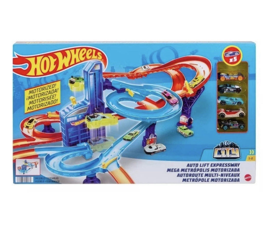 Hot Wheels Auto Lift Expressway Track and Toy Cars Playset City Motorized  1:64