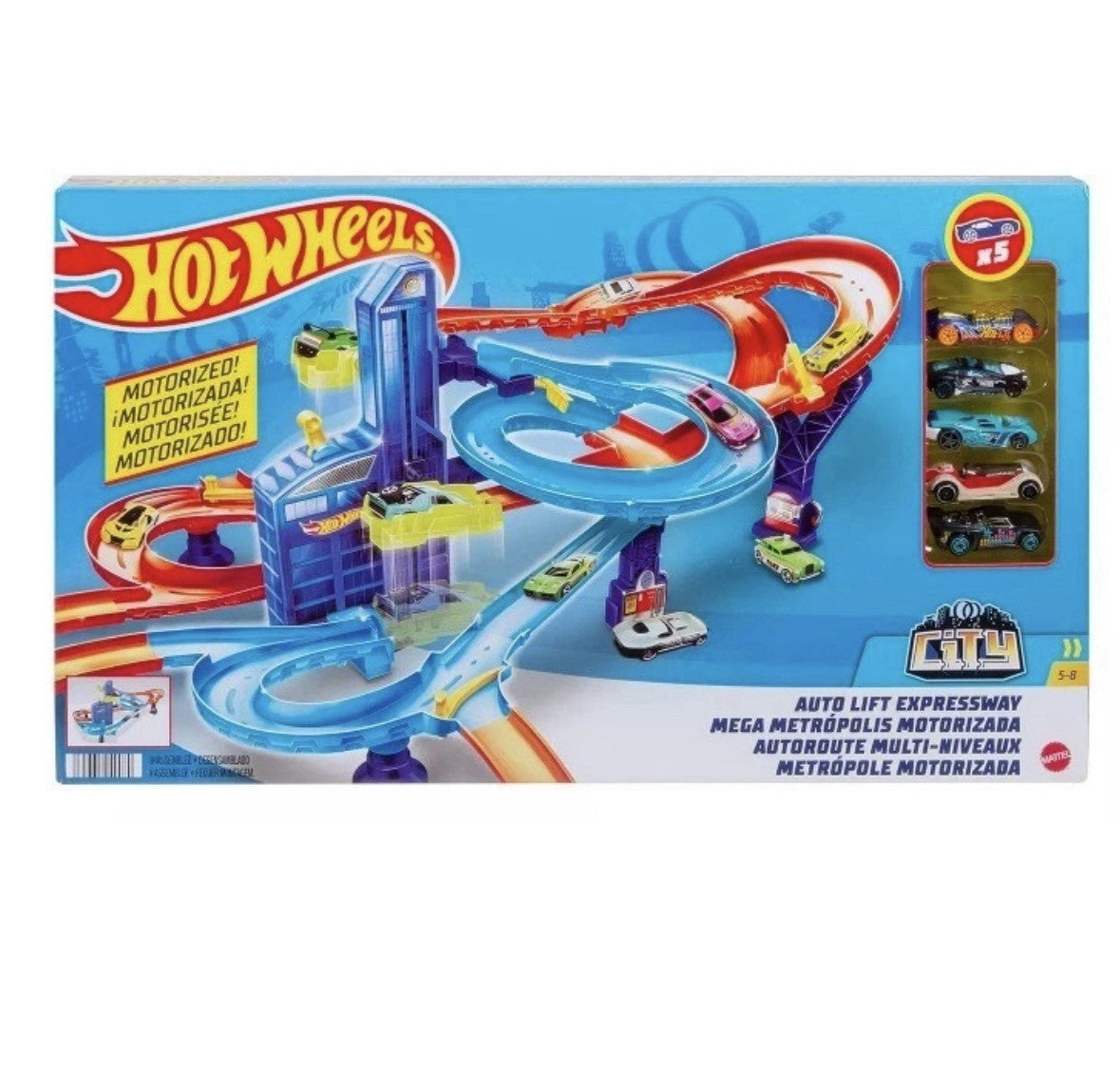 Hot Wheels Auto Lift Expressway Track and Toy Cars Playset City Motorized  1:64