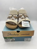 Skechers Womens Beverlee Luxe Foam Sail Away Embellished Wedge Sandals Beige 10