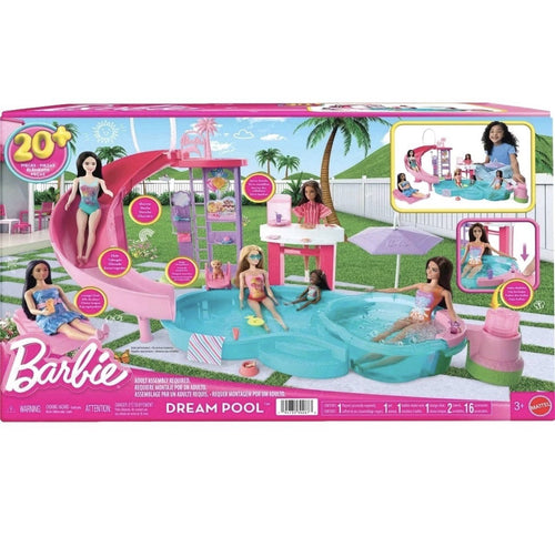 Barbie Dream Pool Playset with Slide & Bubbling Hot Tub, 20+ Accessories & Pet