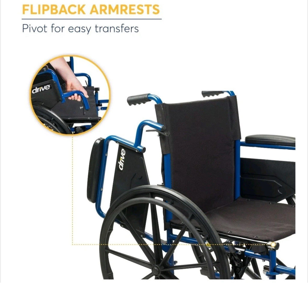 Drive Medical Blue Streak Wheelchair Seat with Flip Back Desk Arms 20 Inch