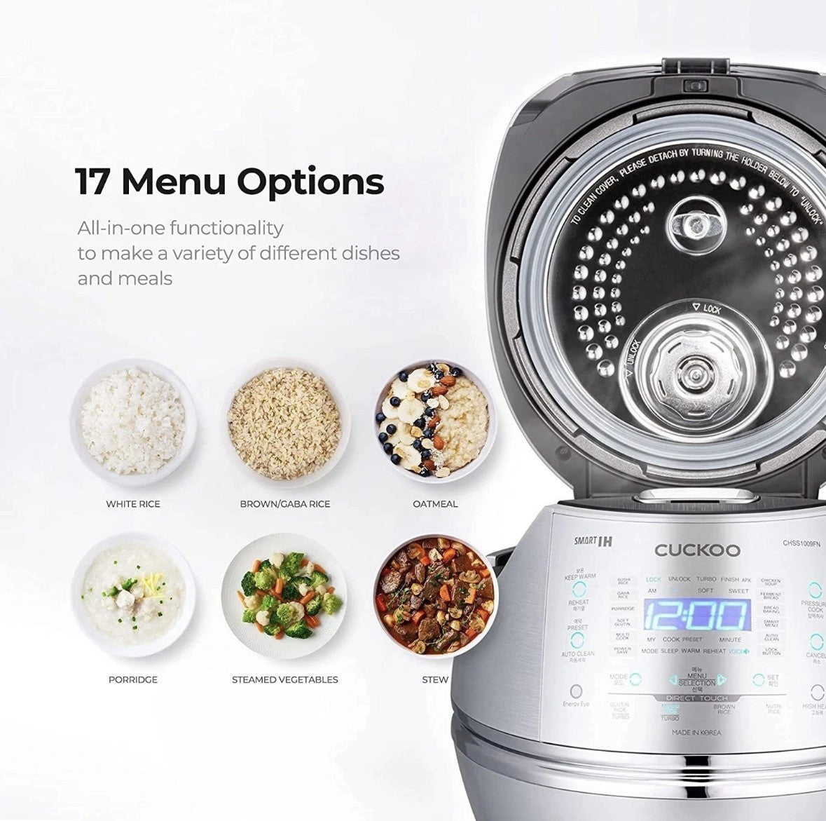 Cuckoo CRP CHSS1009FN 10 Cup Induction Heating Pressure Rice Cooker, 19 Menu
