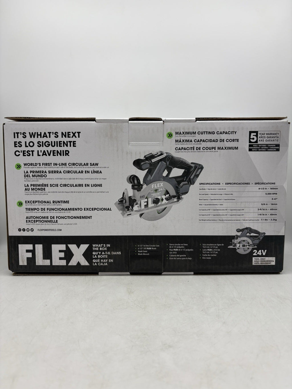 FLEX FX2131A-Z 24V Cordless Brushless 6-1/2" In-Line Circular Saw Tool Only