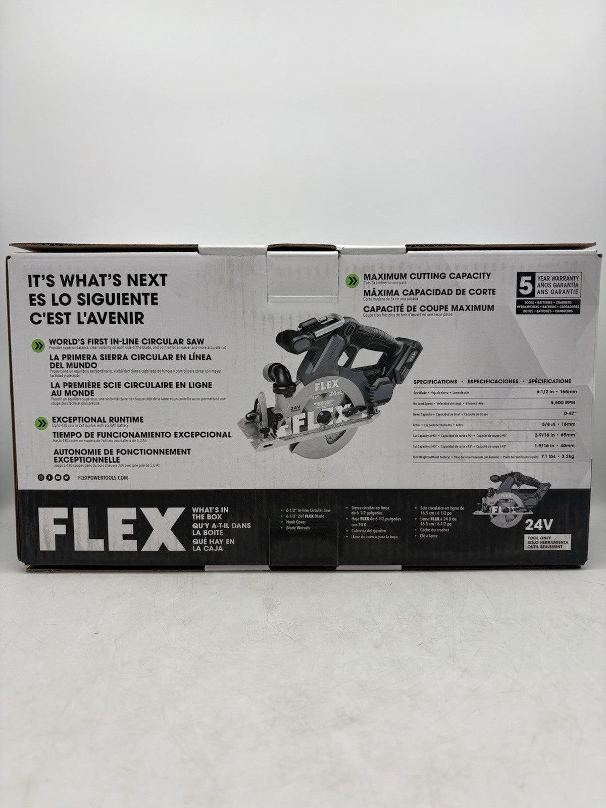 FLEX FX2131A-Z 24V Cordless Brushless 6-1/2" In-Line Circular Saw Tool Only