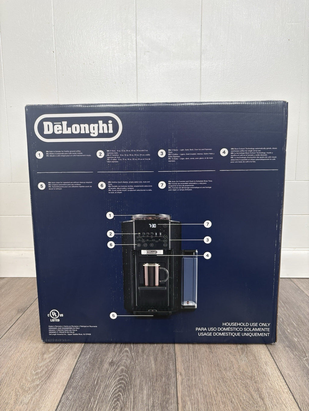 DeLonghi 60 oz Bean-to-Cup Coffee Maker Black TrueBrew Bean Extract CAM51015B