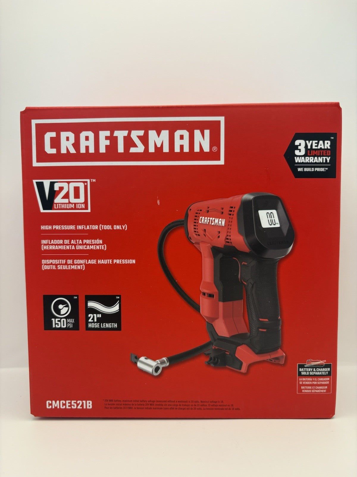 Craftsman V20 Cordless Inflator Pump Tool Only Tires High Pressure PSI 150