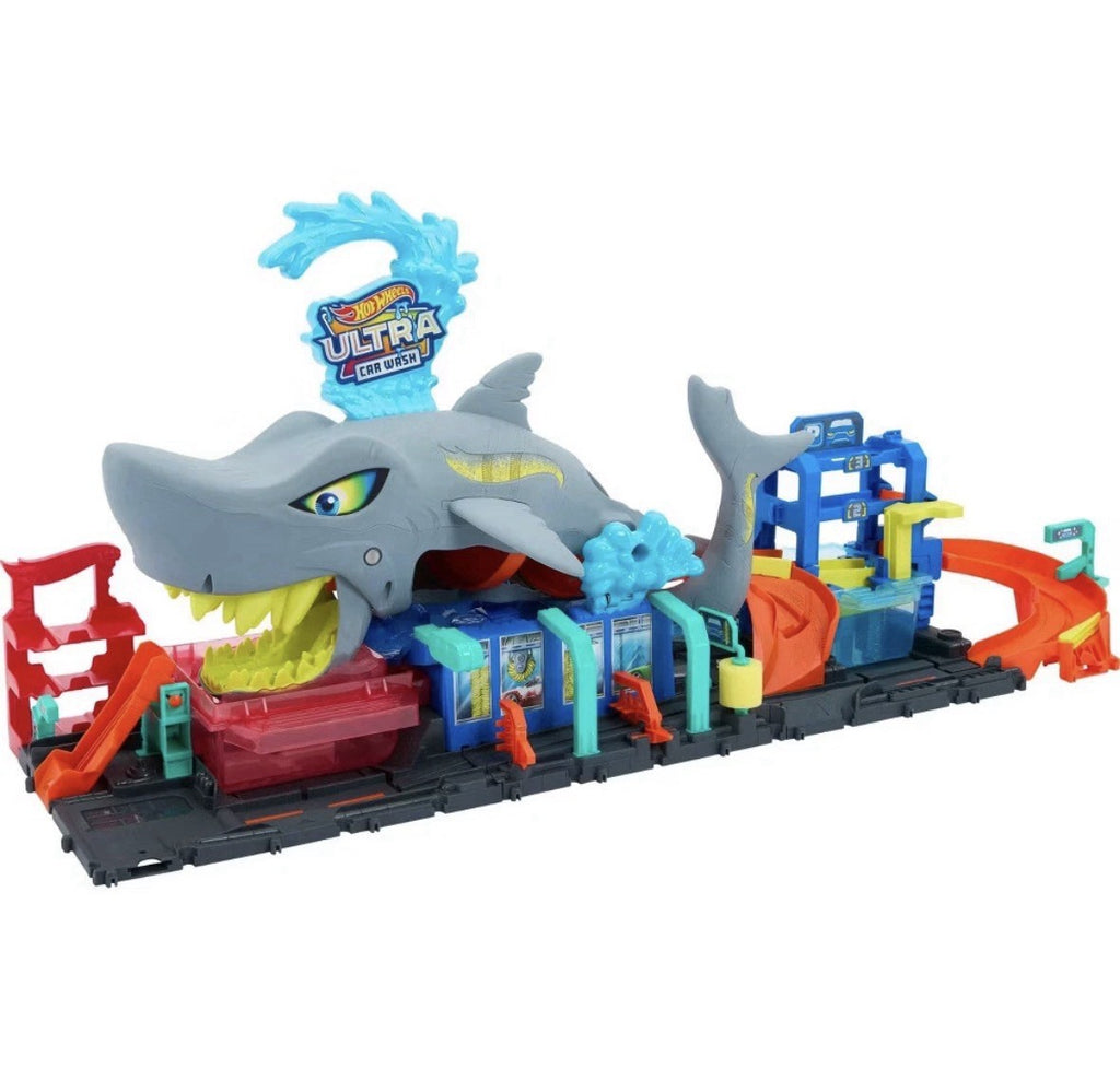 Hot Wheels Ultra Shark Car Wash Playset: Plastic Toy Vehicle Set, 1:64