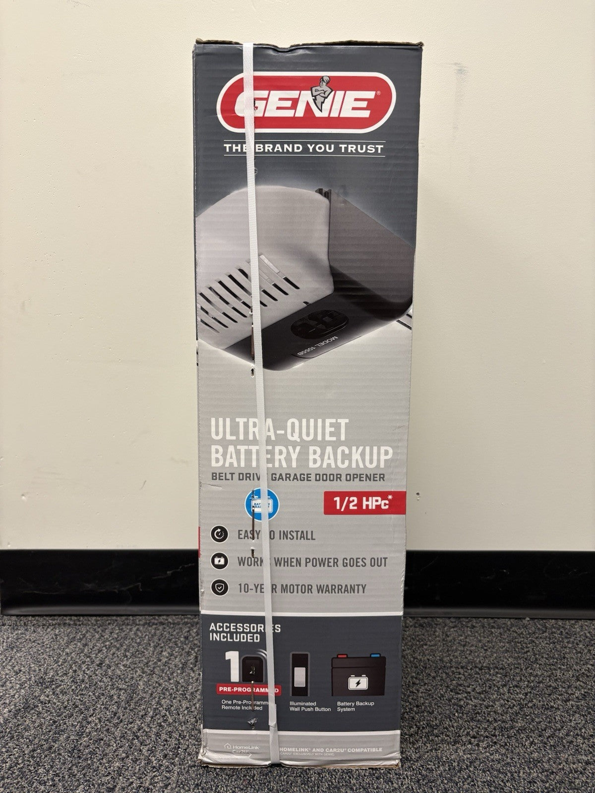 Genie 1/2 Hpc Ultra Quiet Belt Drive Garage Door Opener Battery Back-Up 1055B-VE