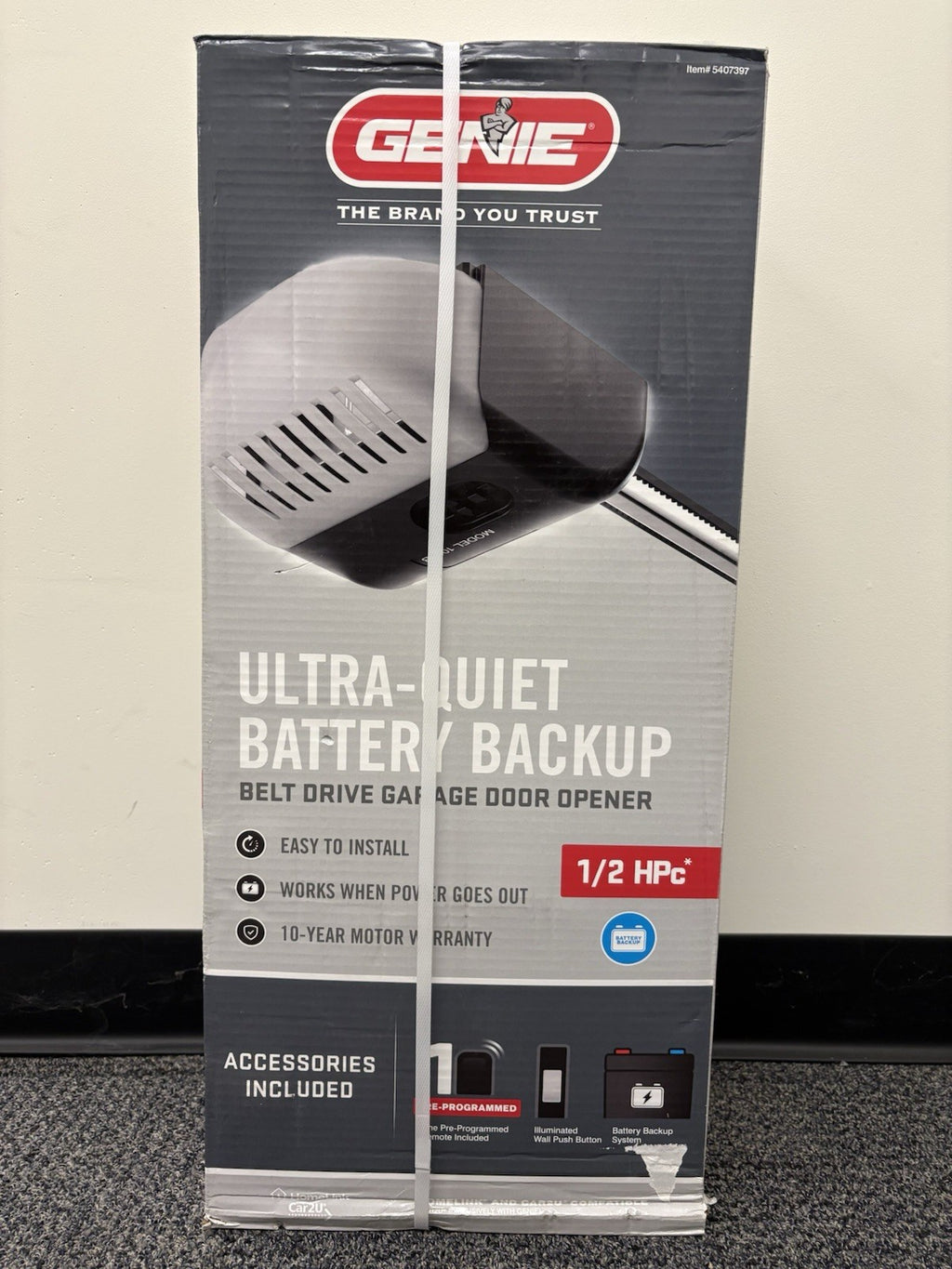 Genie 1/2 Hpc Ultra Quiet Belt Drive Garage Door Opener Battery Back-Up 1055B-VE
