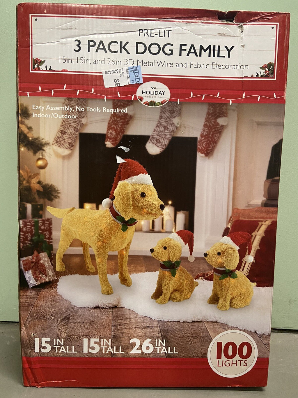 Holiday Collection Pre Lit  3 Pack Dog Family Christmas Winter Decor